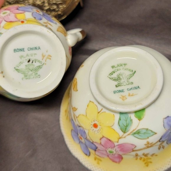 Vintage Plant Tuscan China Cream Pitcher and Sugar Bowl 1930s - Picture 10 of 10